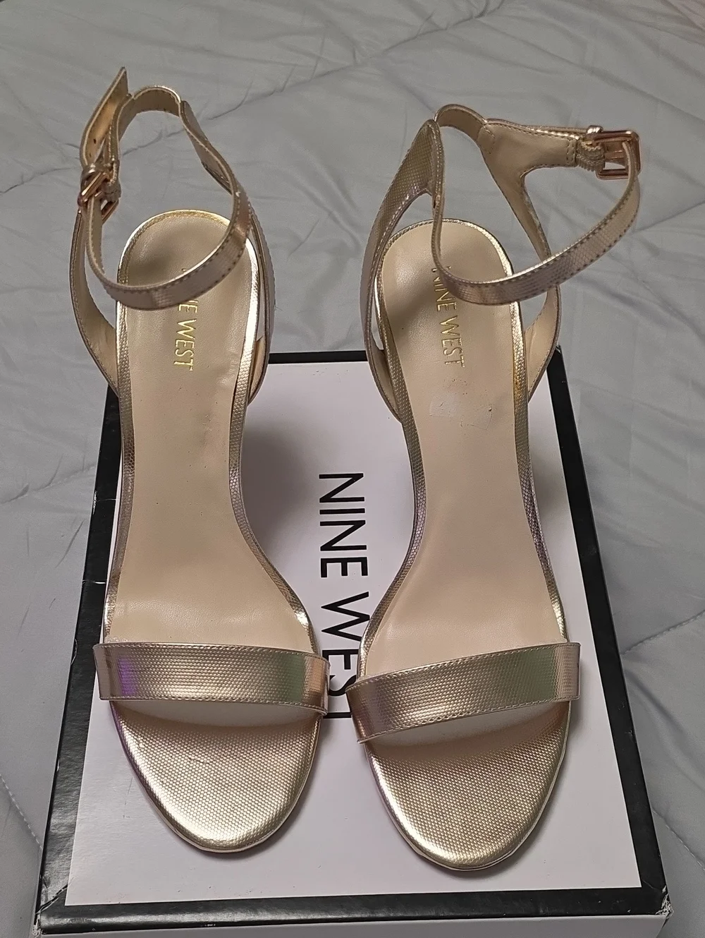 Nine West Metallic Rose Gold Ankle-Strap Heels